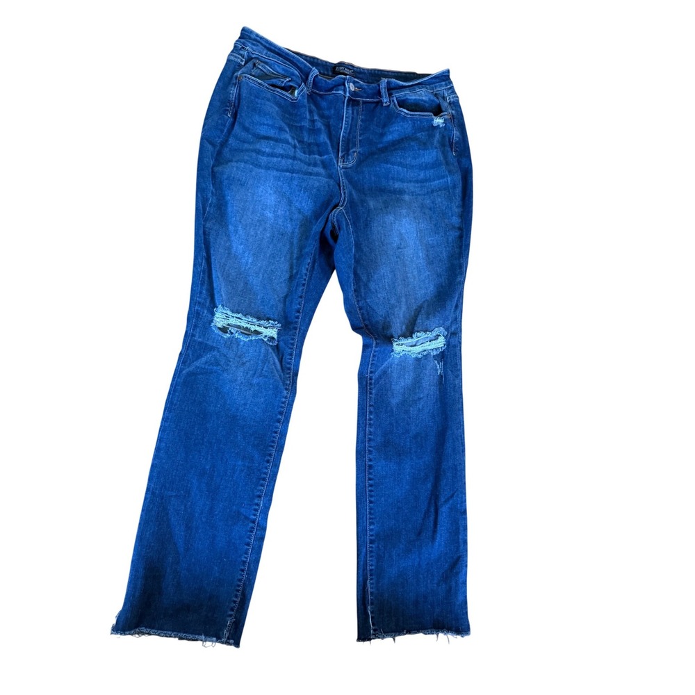 Judy Blue Straight Fit distressed knees stretch comfort blue jeans